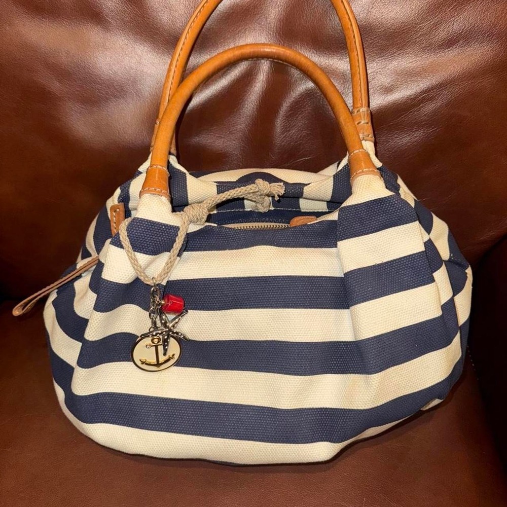 Brighton Anchors Away Striped Canvas Tote Bag Navy Nautical Starfish E687581